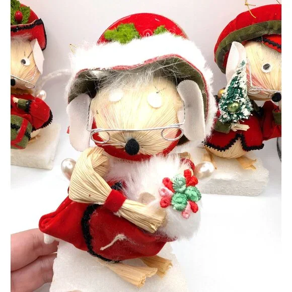 Vintage KURT ADLER Christmas Ornament Corn Husk Mice Trio, Corn Husk Mouse